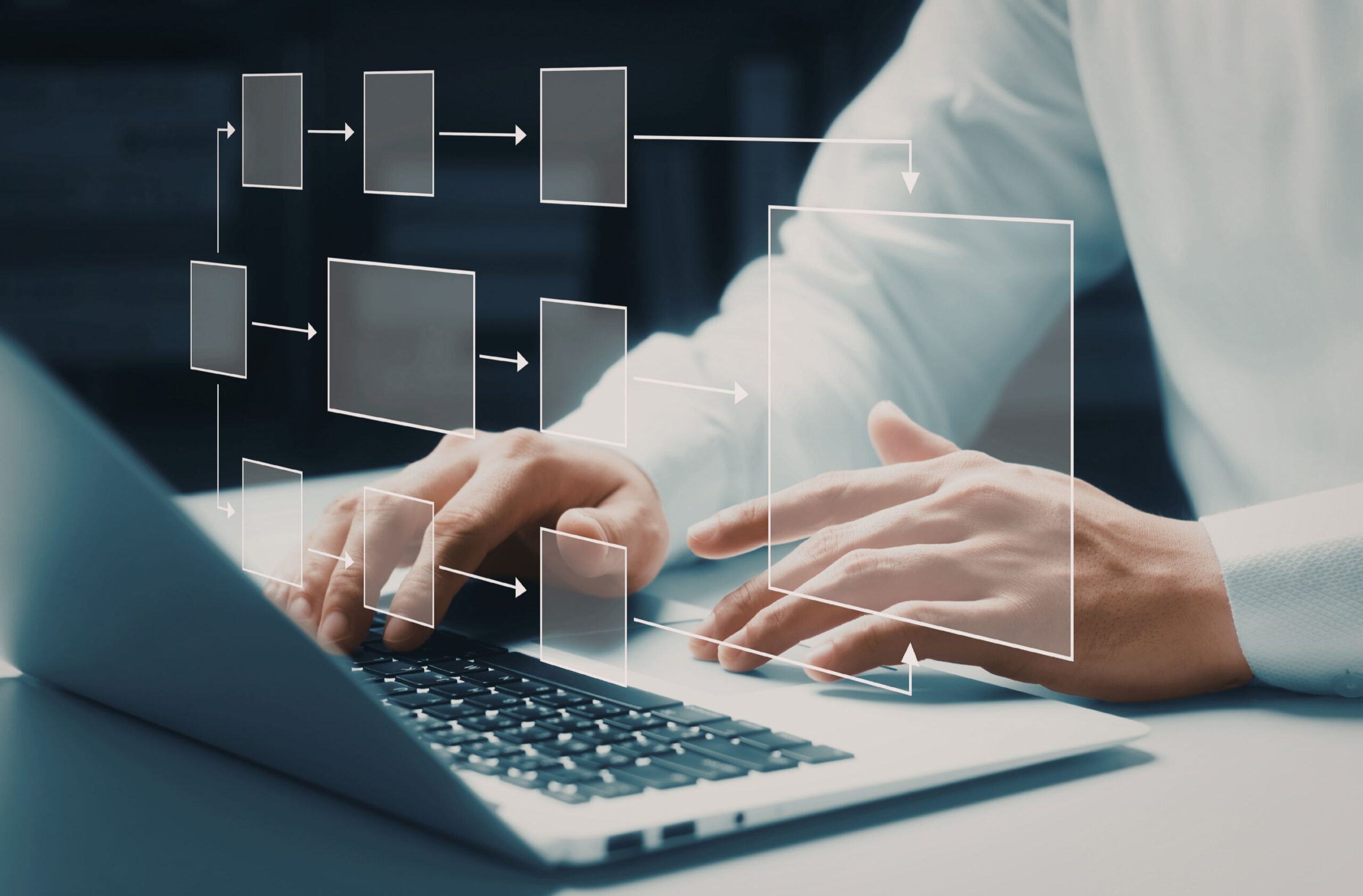 A flowchart interface demonstrating multi-step GoHighLevel automation workflows for agency client onboarding.