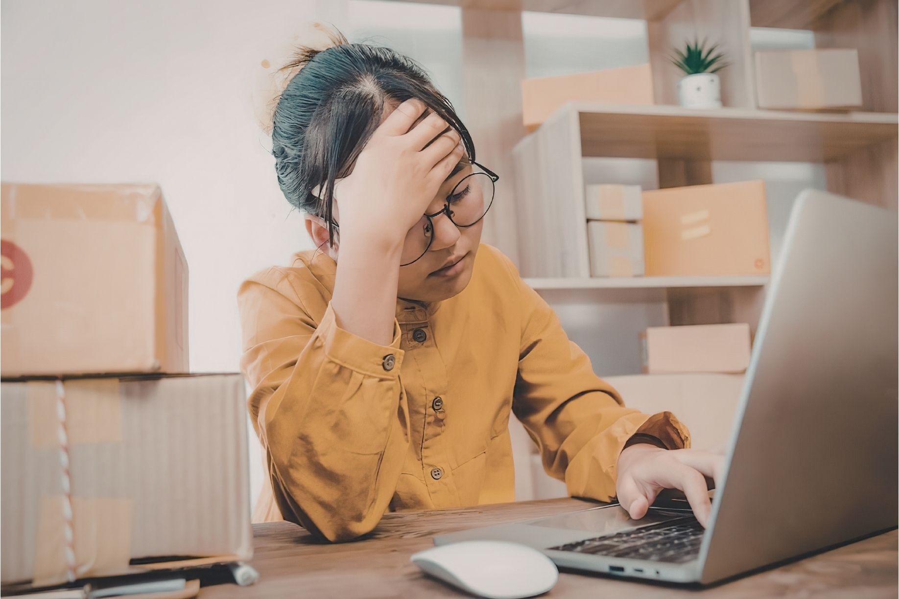A stressed agency founder reviewing applications to avoid mistakes when hiring an operations VA.
